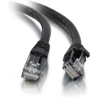 Black C2G 2m Cat5e booted UTP network patch cable with clear RJ45 connectors.