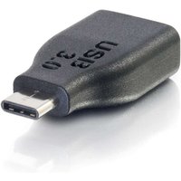 Black C2G USB C to A 3.0 Female Adapter with compact design and embossed text on the surface.