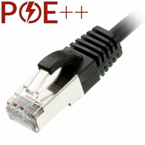 Black 0.25m Cat6a RJ45 Ethernet cable with a slim, snagless booted design, featuring a transparent connector and 30AWG U/FTP LSOH material for enhanced performance.