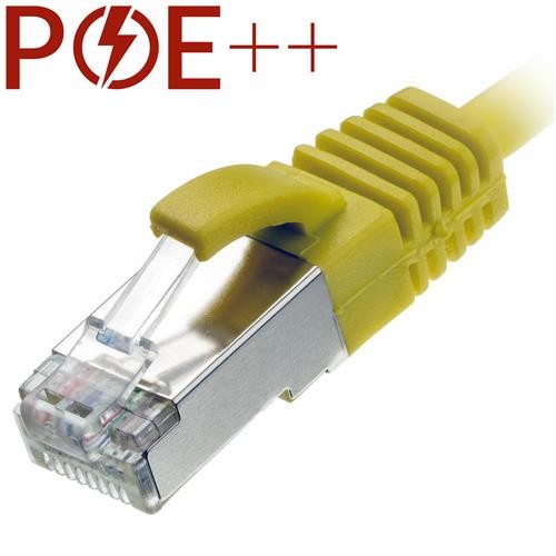 Yellow 0.25m Cat6a RJ45 Ethernet cable with a slim, snagless booted design and a transparent connector, featuring a metallic clip for secure connection.