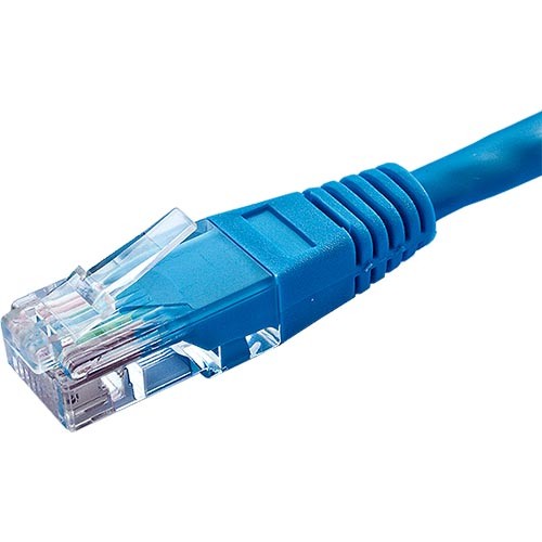 Blue 0.3m Cat5e RJ45 Ethernet cable with a flush moulded boot and 24AWG U/UTP PVC material, designed for reliable network connections.