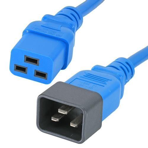 Blue PVC power lead, 0.5m long, featuring an IEC C20 connector on one end and an IEC C19 connector on the other, with a 1.5mm wire thickness.