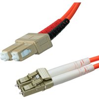 Orange 10m OM3 LC-SC duplex fibre patch lead with beige connectors and LSOH jacket.