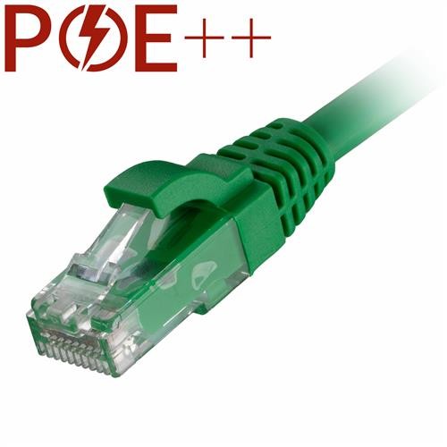 Green 15m Cat6 RJ45 Ethernet cable with a snagless booted design, featuring a transparent connector and LSOH material for safety in installations.