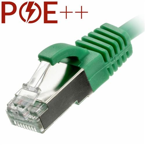 Green 1m Cat6a RJ45 Ethernet cable with a slim snagless booted design, featuring a transparent connector and 30AWG U/FTP LSOH material for enhanced performance.