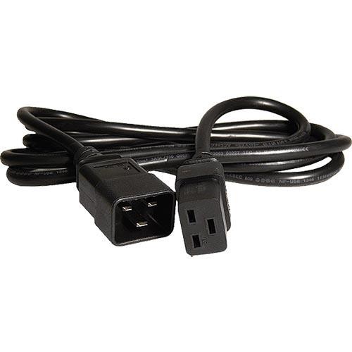Black PVC power lead featuring a 1m length with IEC C20 and IEC C19 connectors, designed for reliable electrical connections in various applications.
