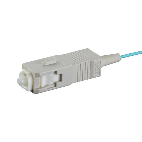 Aqua fibre pigtail with a 1m length, featuring a SC connector, made of durable plastic, and designed for high-performance optical applications.