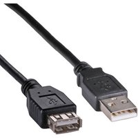 Black Cablenet 1m USB 2.0 extension cable with Type A male and female connectors, PVC coating.