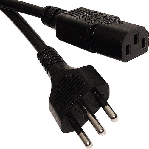 Black PVC power lead featuring a 2.5m length, Italian plug with three prongs and an IEC C13 connector, designed for electrical devices.