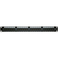 Black Cablenet 24 Port Cat6 UTP 1u Eco Patch Panel with labeled ports and mounting brackets.