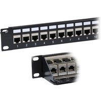 Black Cablenet 24 Port Cat6a FTP 1u Coupler Panel with numbered ports and metal frame.