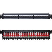 Black Cablenet 24 Port Cat6a FTP 1u PCB Patch Panel with labeled ports and red circuit board.