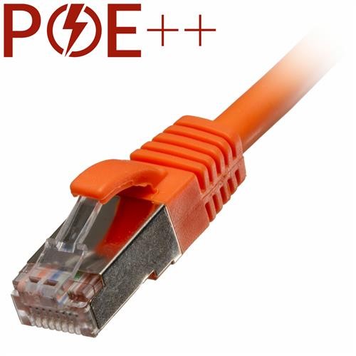 Orange 2m Cat6a RJ45 patch cable with snagless booted design, featuring a durable LSOH jacket and 26AWG wire for enhanced performance and PoE++ compatibility.