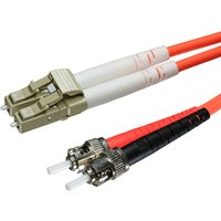 Orange Cablenet 2m OM3 LC-ST Duplex Fibre Patch Lead with beige and black connectors, LSOH jacket.