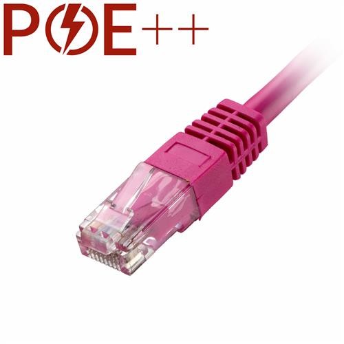 Pink Cat6 RJ45 patch cable, 3m long, featuring a flush moulded boot and 24AWG U/UTP PVC material, designed for high-speed networking.