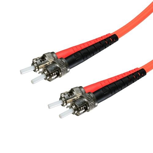 Bright orange 3m OM1 62.5/125 ST-ST duplex fibre patch lead with two metal connectors at each end, featuring a flexible black rubber grip for easy handling.