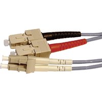 Grey 3m OM2 50/125 LC-SC duplex fibre patch lead with beige connectors and red and black strain relief boots.