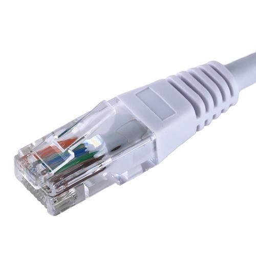 White 4m Cat5e RJ45 Ethernet cable with a flush moulded boot, featuring a transparent connector that reveals color-coded internal wires.