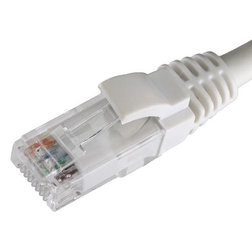White 5m Cat5e RJ45 Ethernet cable with a snagless booted connector, featuring a clear plastic housing that reveals the internal wiring.