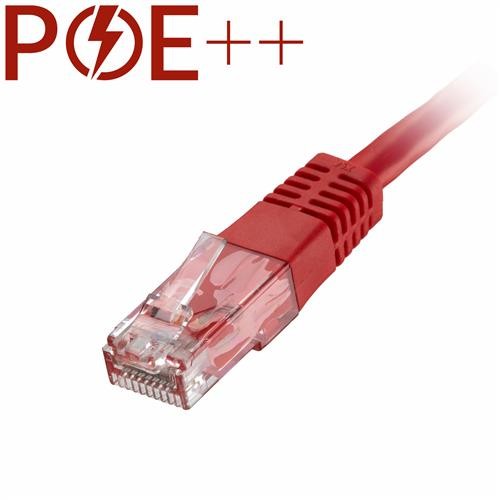 Red 5m Cat6 RJ45 patch cable with a flush moulded boot, U/UTP PVC material, and 24AWG wire gauge, designed for high-speed networking.