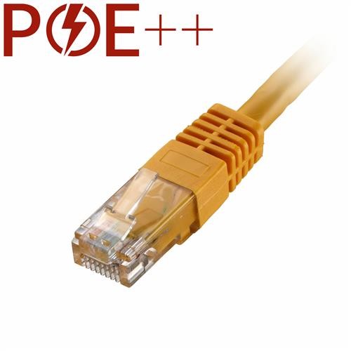 Yellow 8m Cat6 RJ45 Ethernet cable with a flush moulded boot, made of PVC and 24AWG, designed for high-speed data transmission.