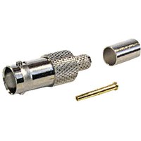 Silver Cablenet BNC crimp jack for RG59 cable, featuring a textured grip and separate gold pin and metal sleeve.