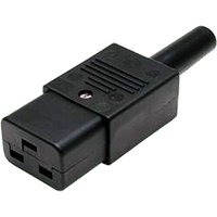 Black Cablenet C19 16Amp power connector with screw, rectangular shape, ribbed texture, and cylindrical cable end.