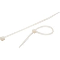 Neutral-colored Cablenet cable tie, 2.5mm x 100mm, shown straight and looped, pack of 100.