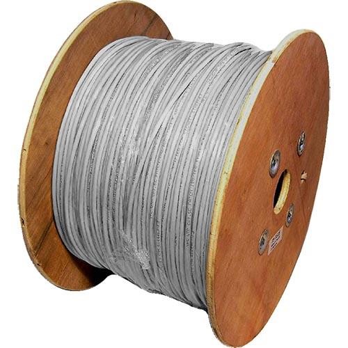 Grey Cablenet Cat6 U/UTP LSOH 24AWG stranded patch cable on a wooden reel, showcasing a 500m length for network connectivity.