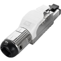 Cablenet Cat6a RJ45 FTP plug, silver metal body, white latch, black tip, designed for field termination.