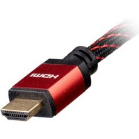 Black and red Cablenet 2m HDMI 1.4b cable with gold-plated connectors and braided exterior.
