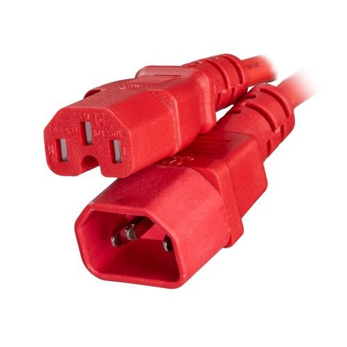 Red IEC C14 to C15 power cable, 3 meters long, featuring durable rubber construction with a 1.0mm wire gauge and molded connectors for secure connections.
