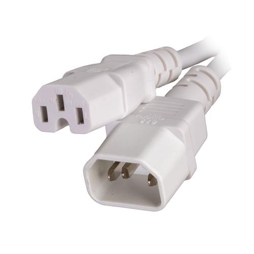 White IEC C14 to C15 power cable, featuring a durable rubber construction, with a 3-meter length and 1.0mm wire gauge, designed for reliable electrical connections.