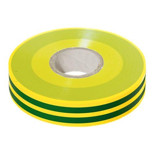 Bright yellow PVC tape with green stripes, measuring 19mm in width and 33m in length, designed for various applications by Cablenet.