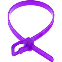 Purple nylon releasable cable tie by Cablenet, looped with locking mechanism, pack of 100.