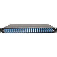Black Cablenet fibre patch panel with 24 blue LC quad ports, rack-mountable design.