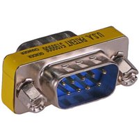 Gold Cablenet RS232 DB9 Male-Male Gender Changer with blue connector and metal casing.