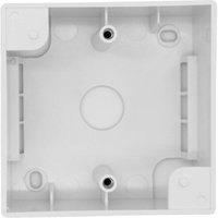 White Cablenet single gang PVC back box, 32mm depth, square shape with mounting holes and cable entry points.