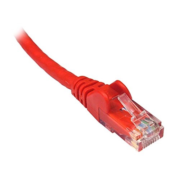 Red 0.5m Ethernet networking cable with a clear plastic connector, designed for 10/100 Mbps data transmission.