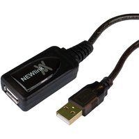 Black 10m USB 2.0 active repeater cable with USB-A connectors and a rectangular signal booster module.