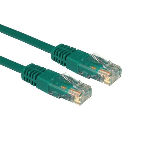 Green 15m CAT5e 100MHz networking cable featuring U/UTP connectors, with transparent plastic ends revealing internal wiring.