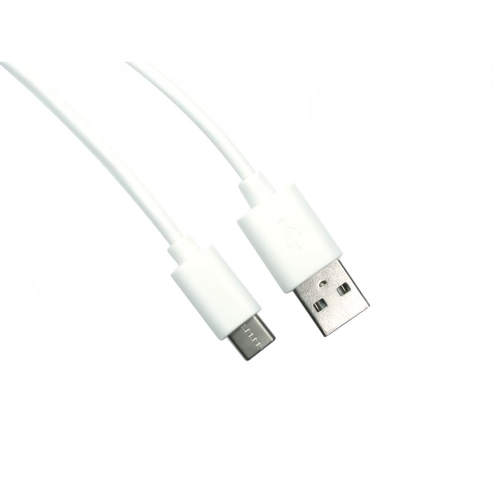 White 1m USB 2.0 Type-C to Type-A cable featuring a smooth plastic finish and rounded connectors for easy connectivity.