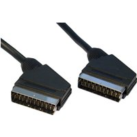 Black 2m SCART cable with 21-pin connectors, featuring sturdy molded plugs by Cables Direct.
