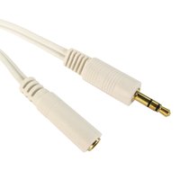 White 3.5mm audio cable, 5m length, with male and female connectors, gold-plated tip by Cables Direct.