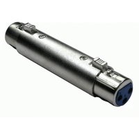 Silver metallic XLR cable gender changer with cylindrical shape and locking mechanisms on both ends.