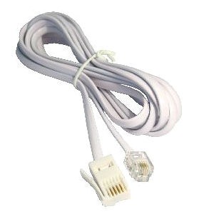 White 3-meter telephone cable featuring a flat design with two connectors: a modular RJ11 and an RJ12, secured with a plastic tie.