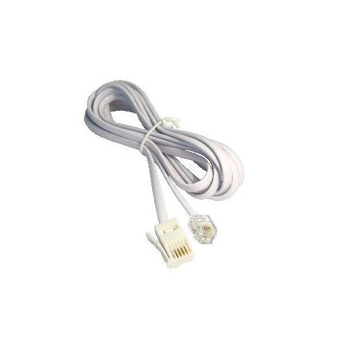 White 20-meter telephone cable with a smooth plastic exterior, featuring RJ11 connectors on both ends for easy connection.
