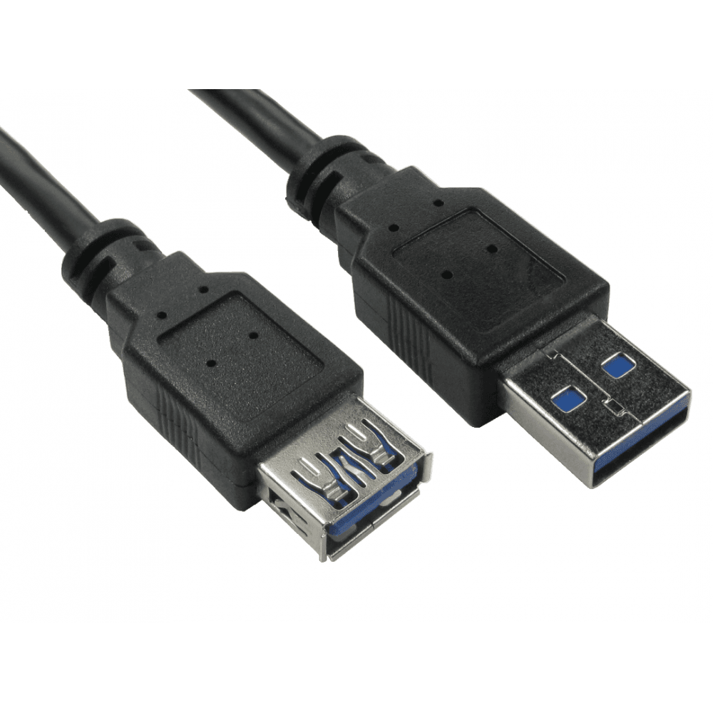 Black USB 3.2 Gen 1 cable, 5 meters long, featuring a USB Type-A connector on one end and a USB Type-B connector on the other, with blue accents on the connectors.