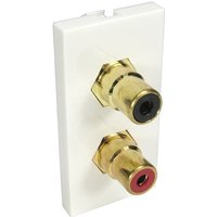 White socket-outlet with two gold RCA connectors, one red and one black, by Cables Direct.