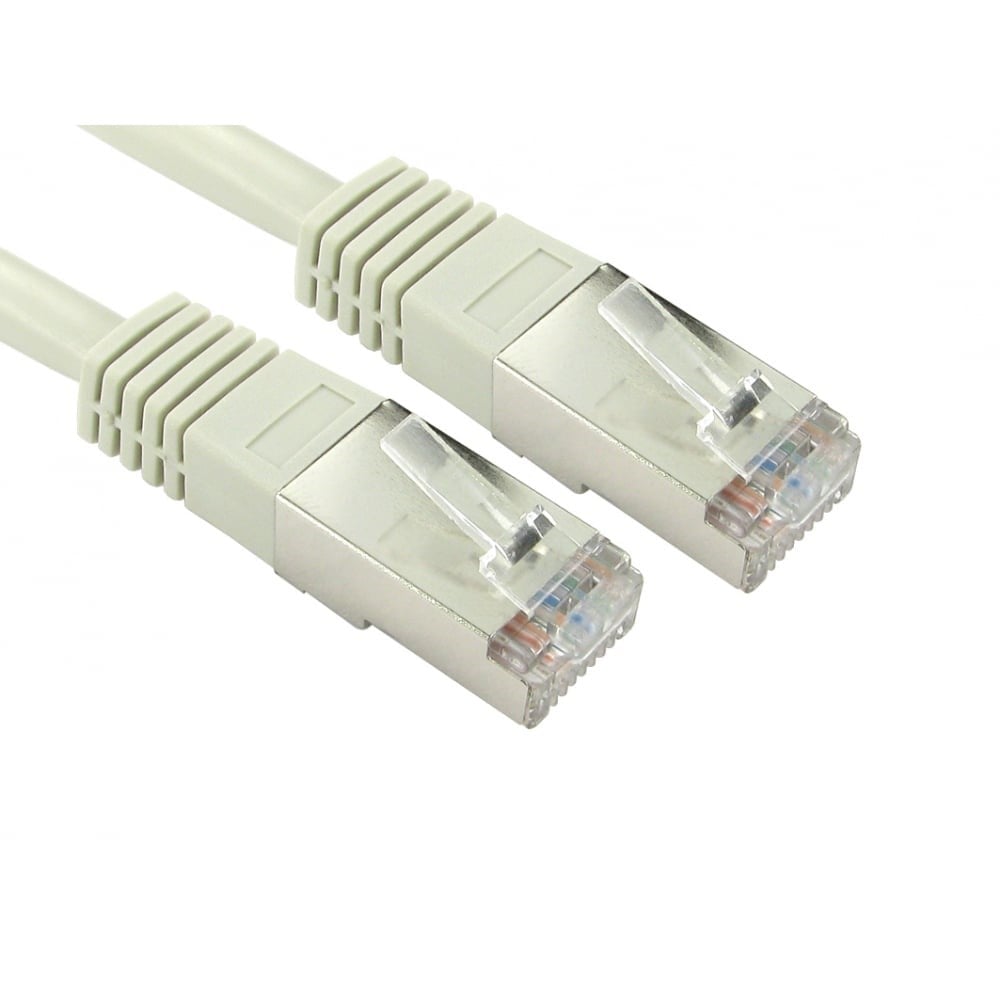 Grey 0.5m Cat5e networking cable with two clear plastic connectors, featuring eight color-coded wires visible through the transparent casing.